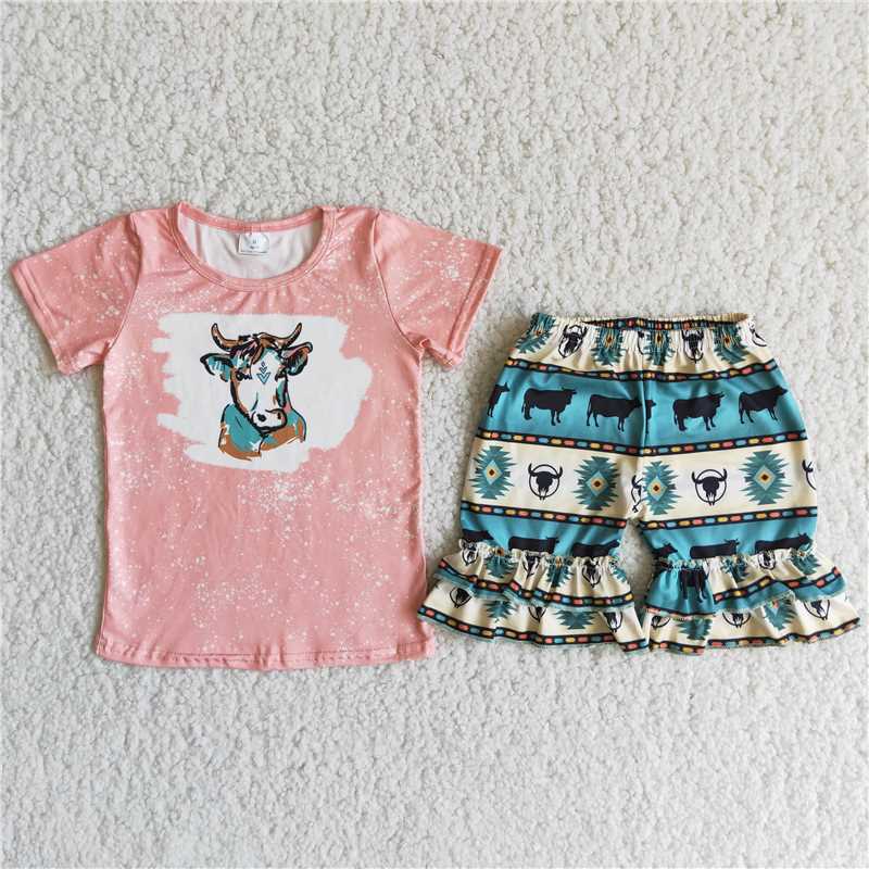 girls outfits cow t-shirt & shorts sets summer kids clothes