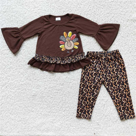 turkey thanksgiving long sleeve top & leopard pants girls outfits