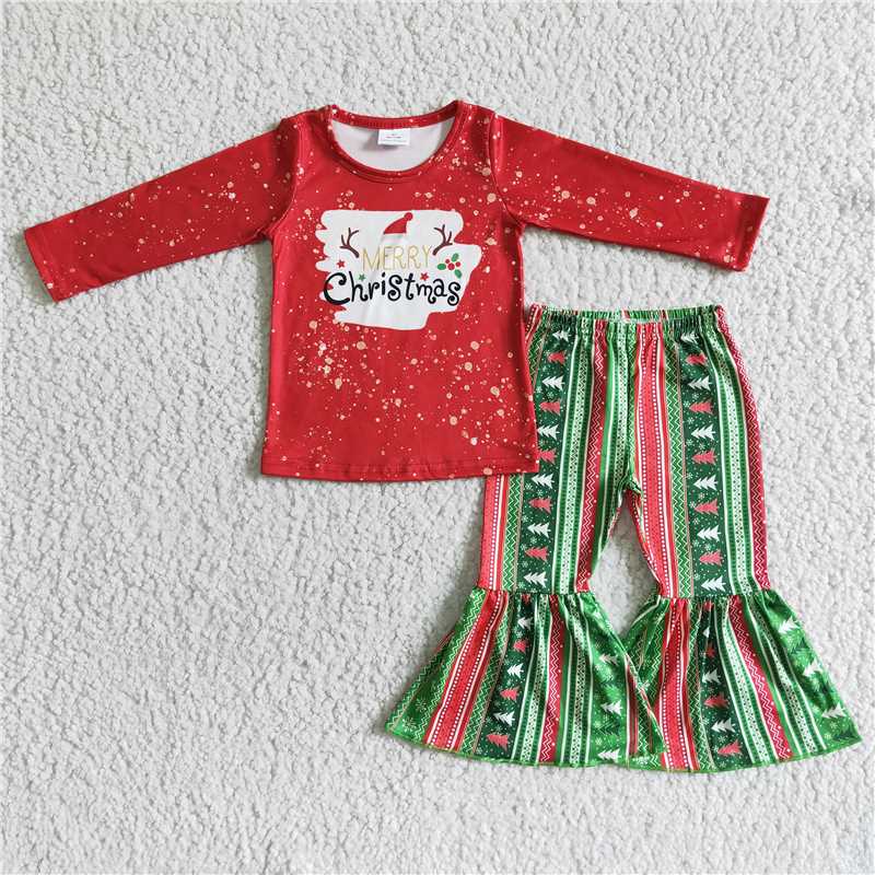 merry christmas clothes t-shirt & bell pants kids clothing girls outfits