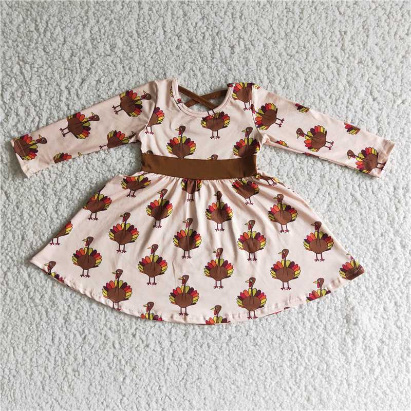 turkey thanksgiving girls long sleeve dress fall kids skirt