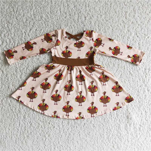 turkey thanksgiving girls long sleeve dress fall kids skirt