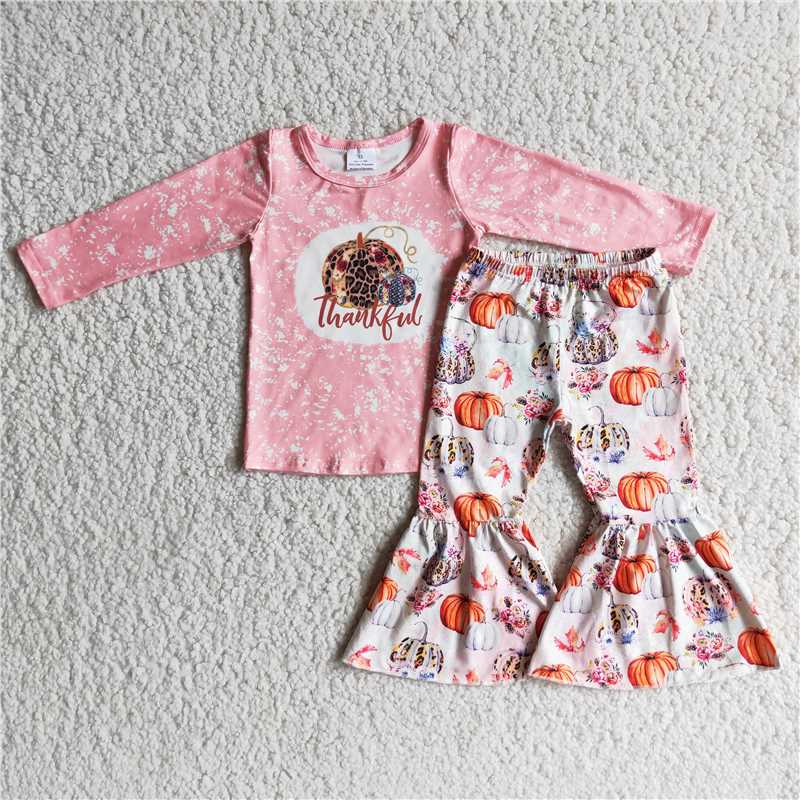 Thanksgiving pumpkin girls sets long sleeve top & pants 2 pieces outfits