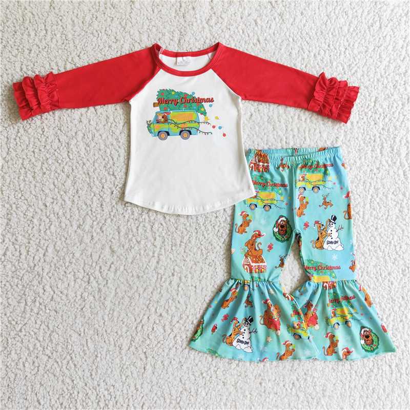 merry christmas tree clothes t-shirt & bell pants kids clothing girls outfits