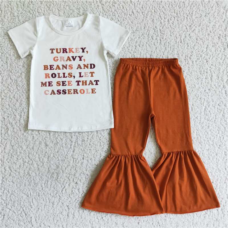 Turkey girls short sleeve shirt & bell Thanksgiving Day outfits