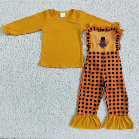 Thanksgiving turkey girls overalls sets 2 pieces kids outfits