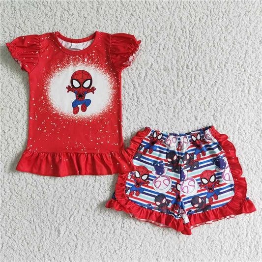 girls outfits spiderman t-shirt & shorts sets summer kids clothes