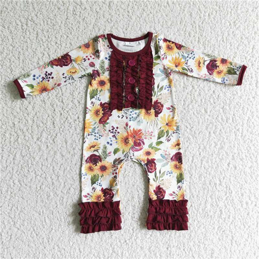 floral long sleeve girls baby rompers