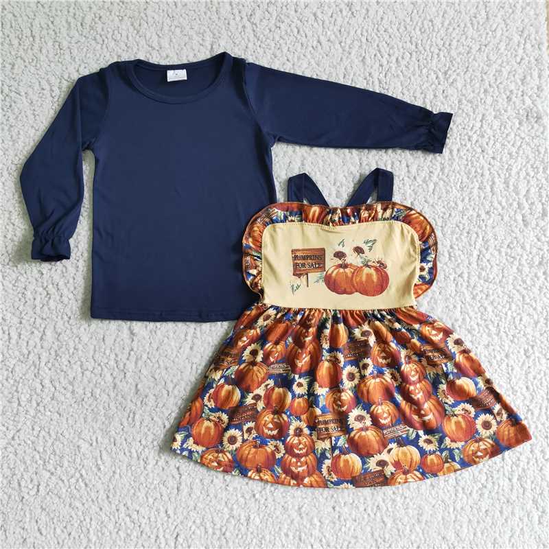 pumpkin t-shirt & half dress girls outfits overalls skirt suits kids clothes