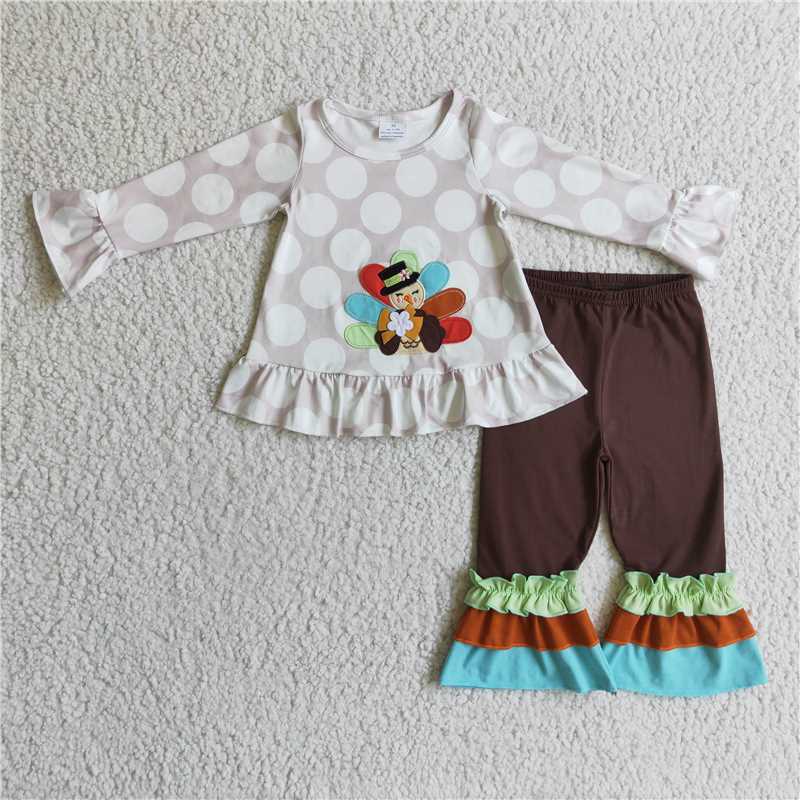 Thanksgiving turkey girls sets long sleeve top & pants 2 pieces outfits