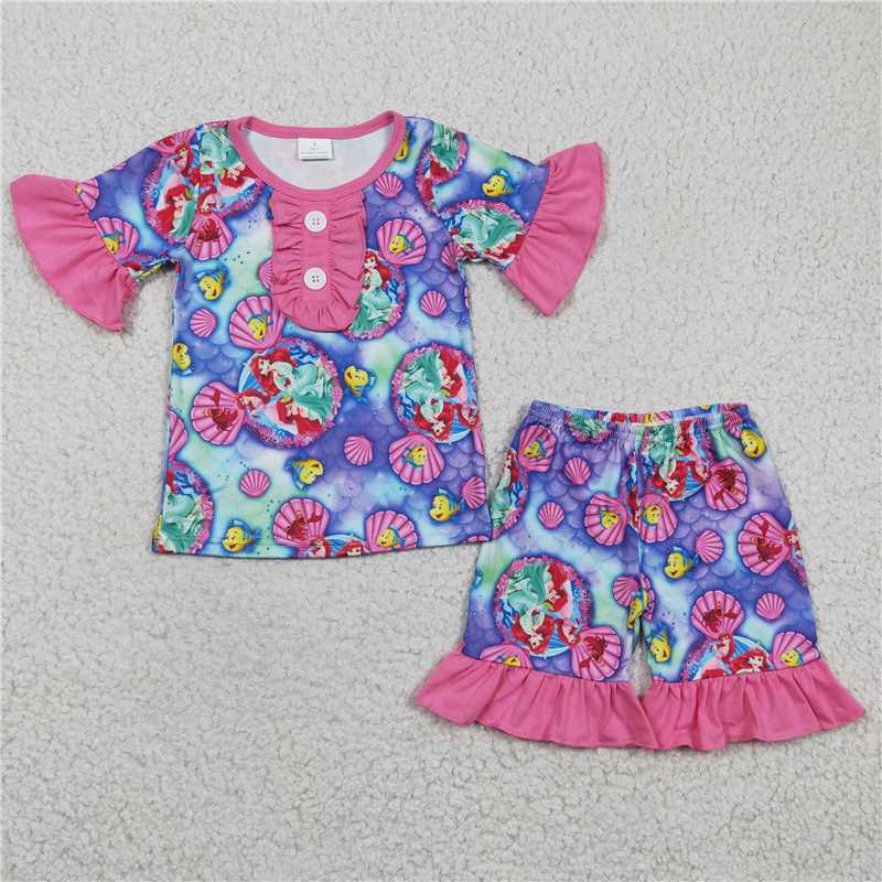 summer girls outfits Mermaid princess shorts pajamas kids clothes