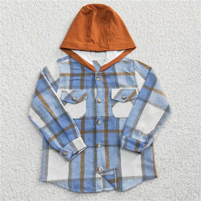 flannel boy tops long sleeve hoodie shirt