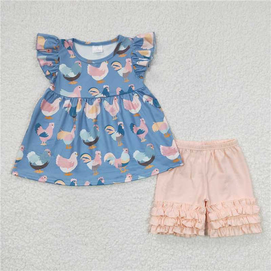 girls outfits chicken t-shirt & shorts sets summer kids clothes