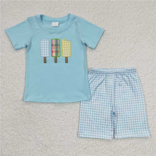 embroidered Popsicle boys shorts outfits kids clothes