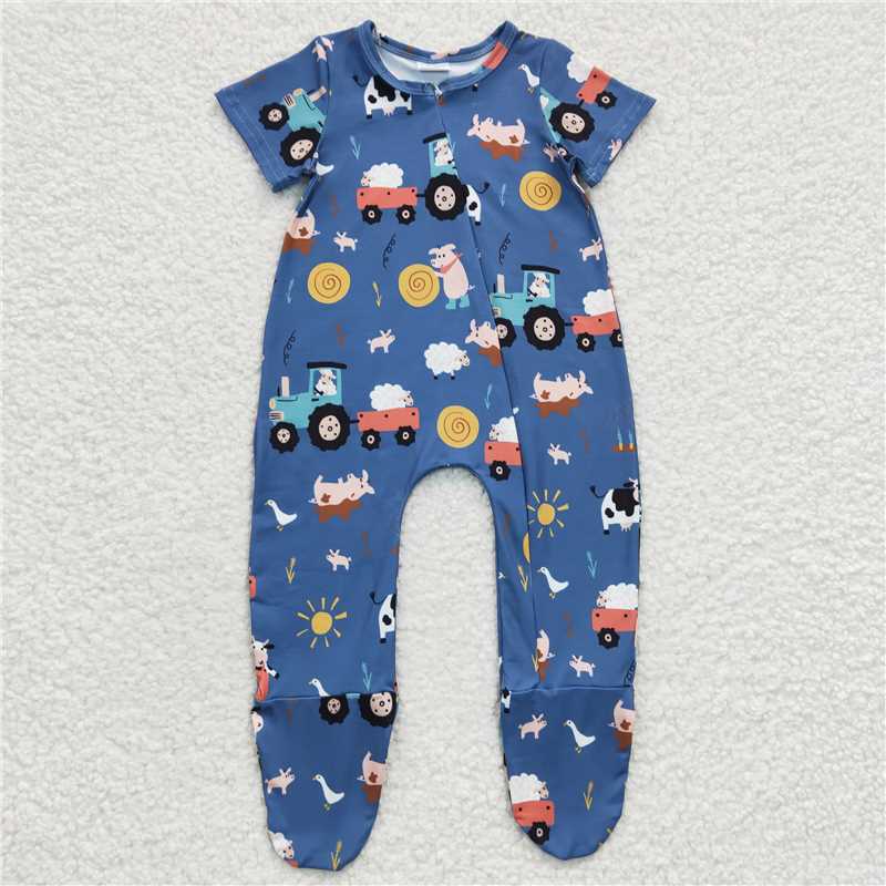 truck tractor Zip Sleeper romper with feet kids jumpsuit