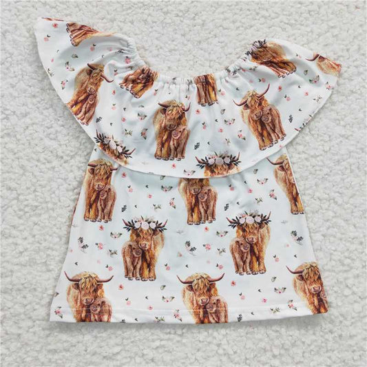 highland cow girls short sleeve t-shirt kids clothes