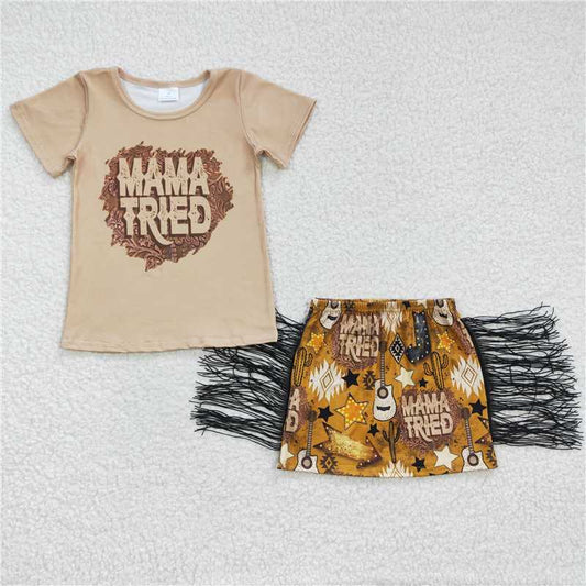 mama tired t-shirt & tassel dress girls outfits half skirt suits kids clothes