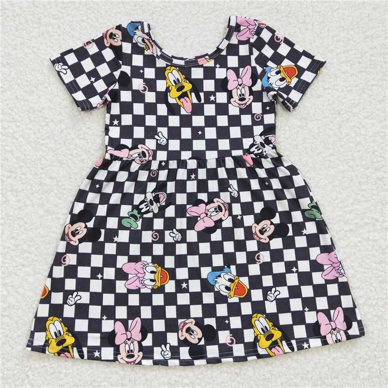 plaid cartoon mouse girls dress summer kids skirt