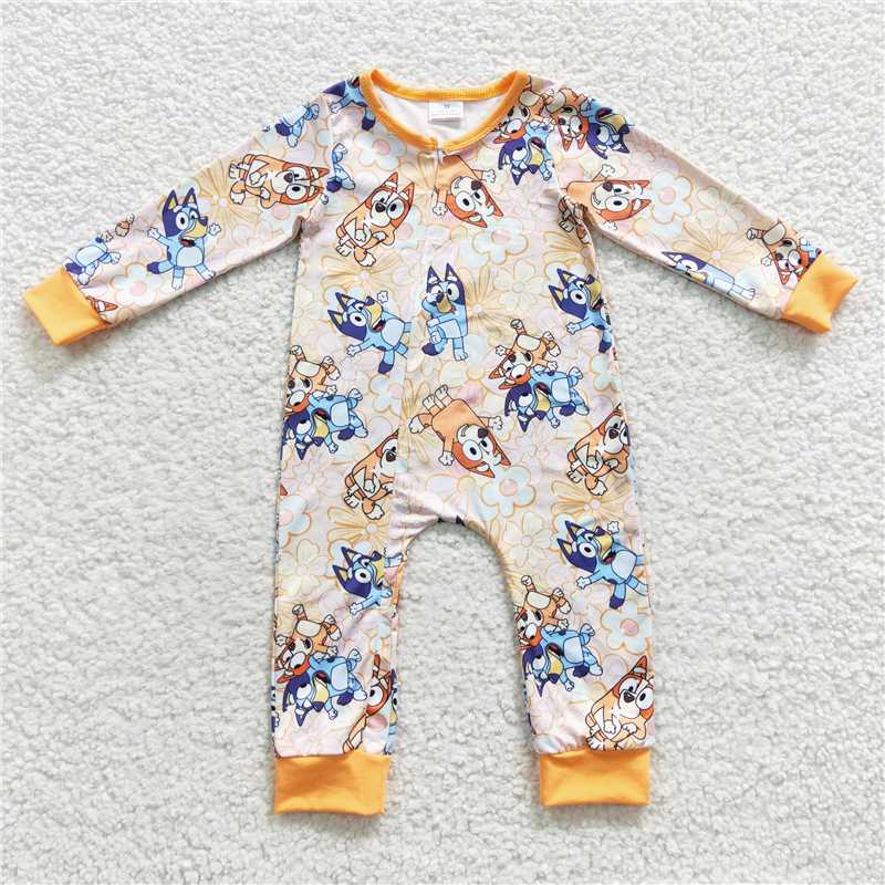 long sleeve blue dogs boys zipper romper kids clothes