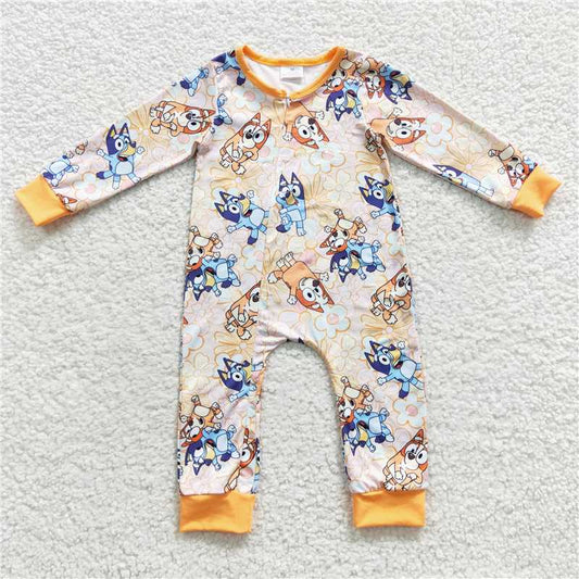 long sleeve blue dogs boys zipper romper kids clothes