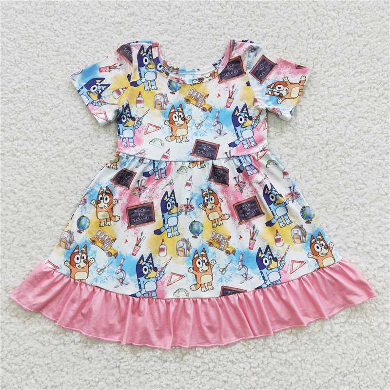 blue dogs girls dress back to school kids skirts