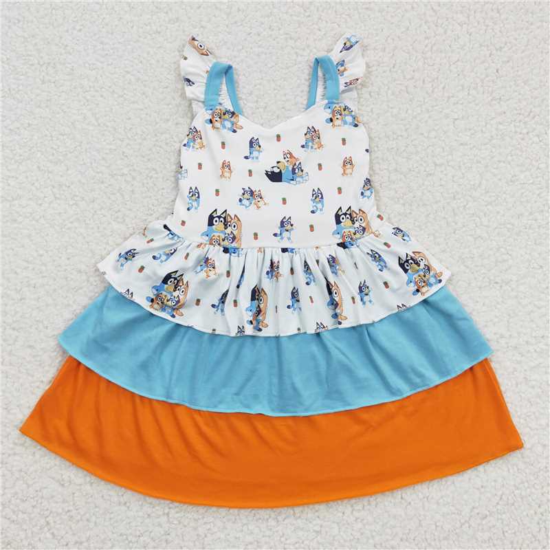 blue dogs girls dress cartoon kids skirt