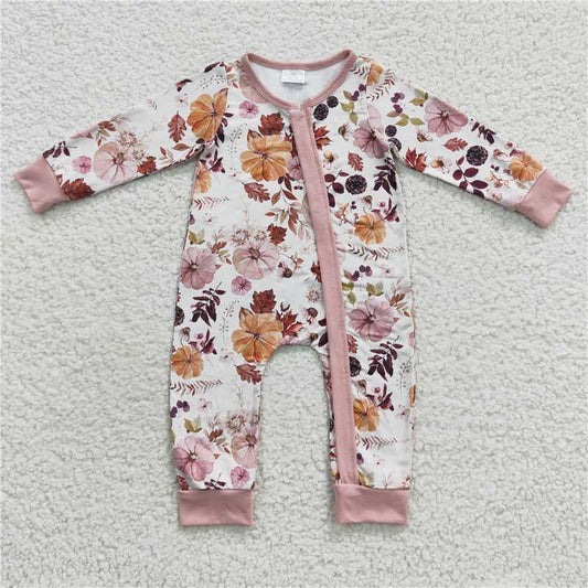 long sleeve floral boys zipper romper kids clothes