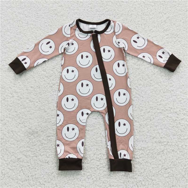 long sleeve smiley face boys zipper romper kids clothes