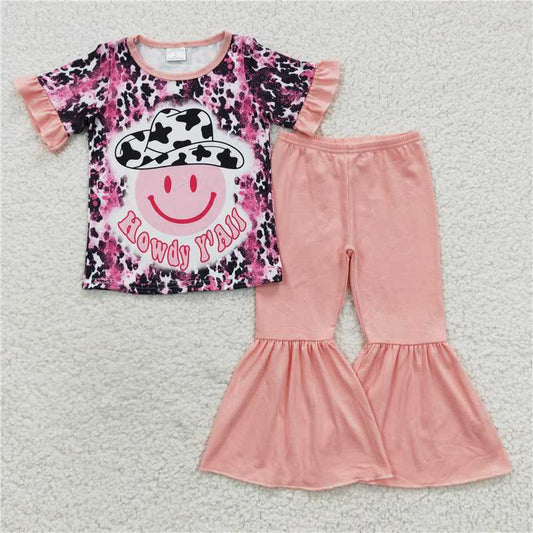 hippie smiley face girls t-shirt & bell outfits howdy y'all kids clothes