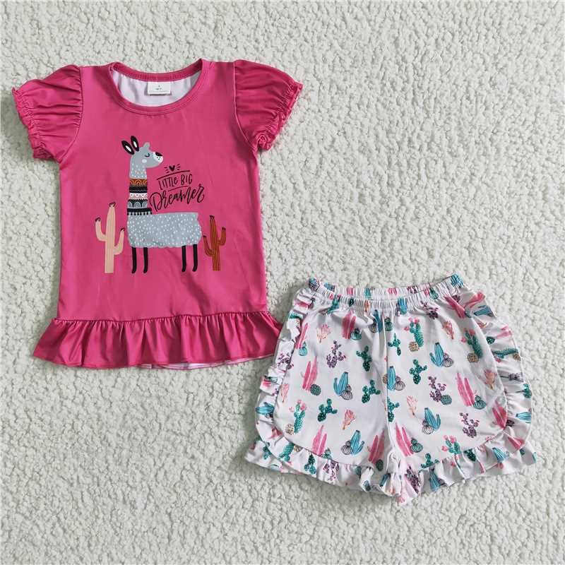 girls outfits alpaca t-shirt & shorts sets summer kids clothes