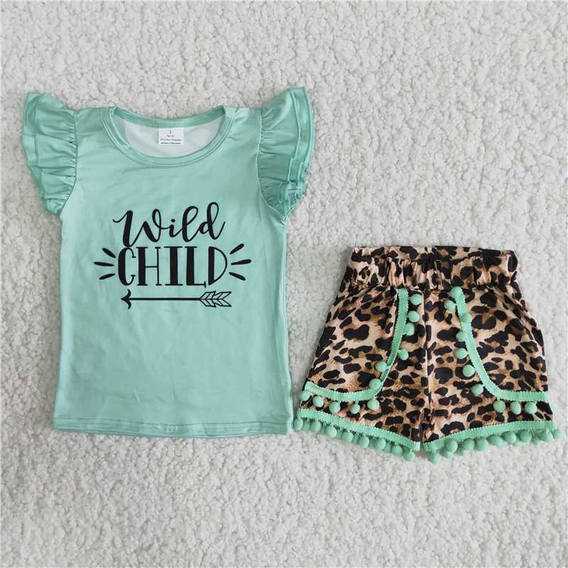 girls outfits wild child & leopard shorts sets summer kids clothes