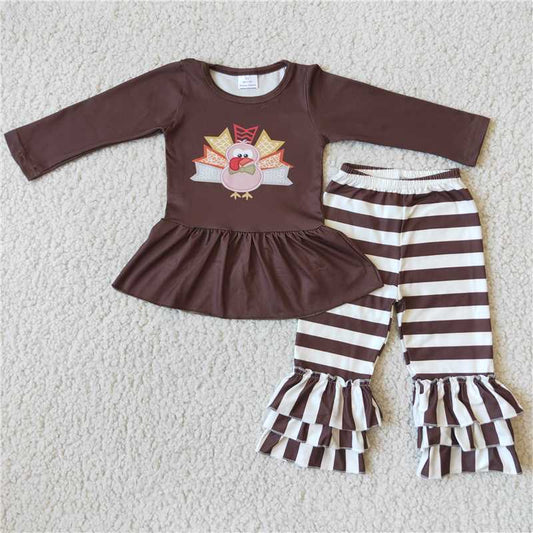 Thanksgiving turkey girls sets long sleeve top & pants 2 pieces outfits