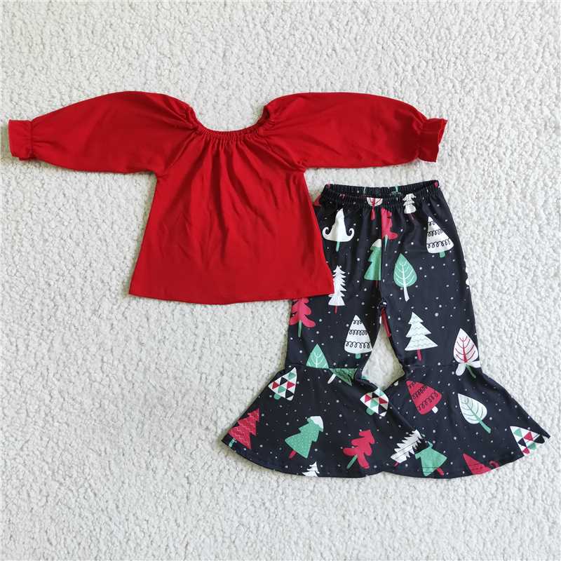 merry christmas tree sets t-shirt & bell kids clothing girls outfits