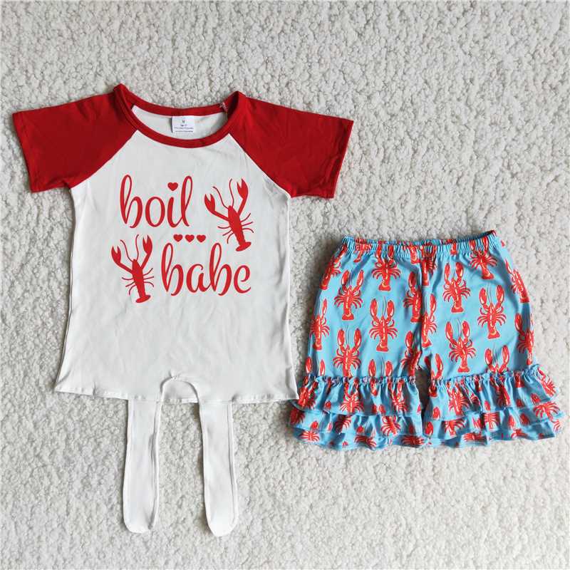 girls outfits boil babe t-shirt & lobster shorts sets summer kids clothes