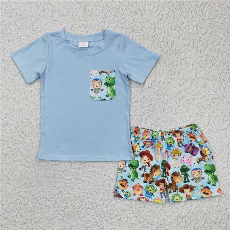 C14-24 Light Blue Doll Pocket Cartoon Dinosaur Boy Set