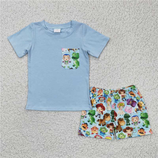 C14-24 Light Blue Doll Pocket Cartoon Dinosaur Boy Set