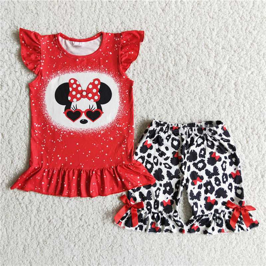 girls outfits cartoon mouse t-shirt & shorts sets summer kids clothes