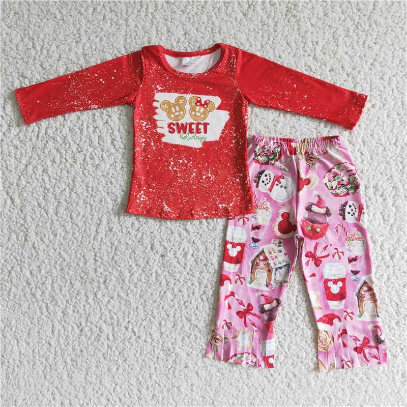 sweet christmas Dessert sets t-shirt & bell kids clothing girls outfits