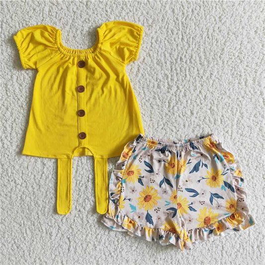 girls outfits yellow top & floral shorts sets summer kids clothes