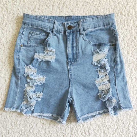 4.9SS0026 Adult women's distressed button denim shorts