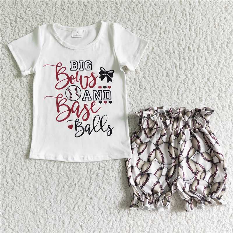 girls summer sets 2 pieces baseball  kids clothes