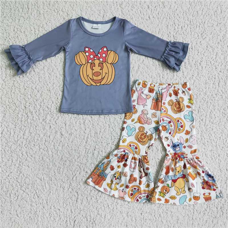 Cartoon halloween pumpkin girls outfits shirt & bell sets kids clothes