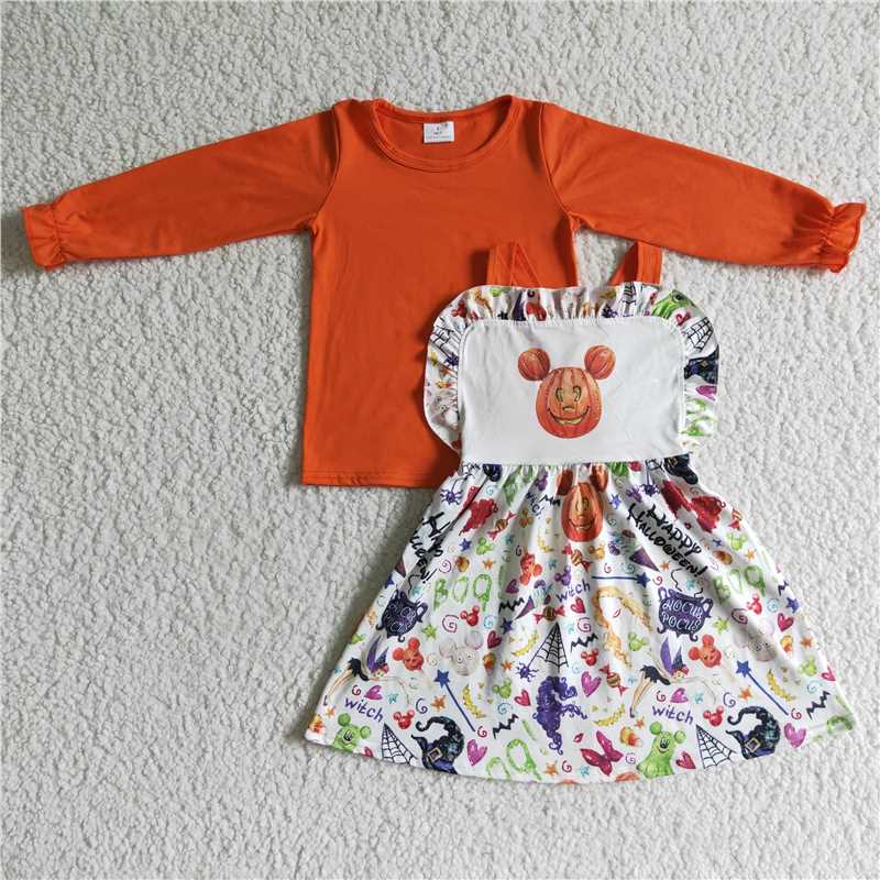 hallowen pumpkin t-shirt & half dress girls outfits overalls skirt suits kids clothes