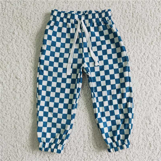 blue and white long pants kids trousers