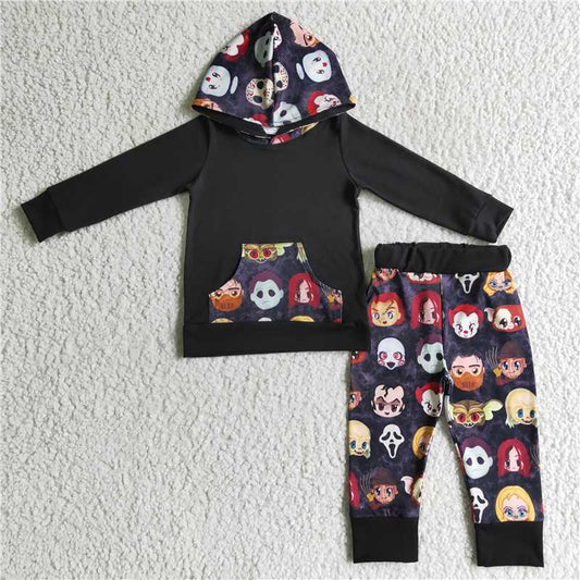 Halloween clown boys hooded top and pants sets hoodie