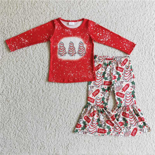 christmas tree biscuit cookie sets t-shirt & bell kids clothing girls outfits