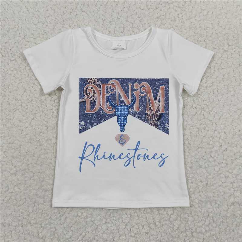 denim girls short sleeve t-shirt kids clothes