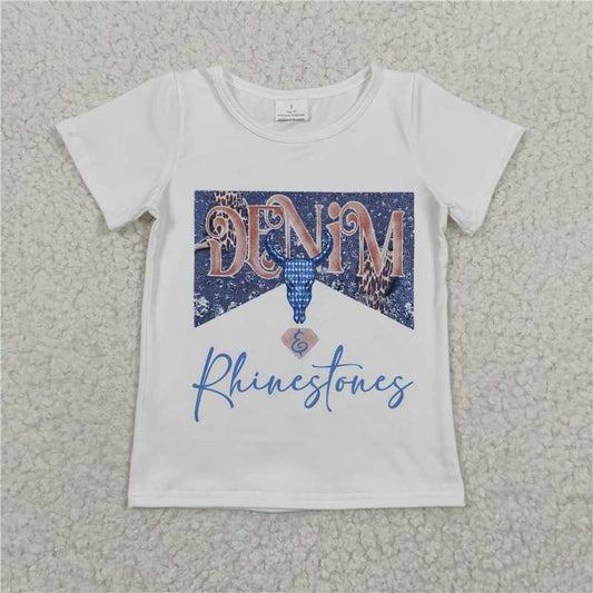 denim girls short sleeve t-shirt kids clothes