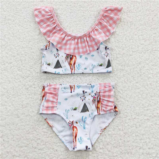 S0117 Horse Cactus Orange Swimsuit Set