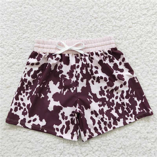 S0130 Boys' ink pattern brown swimming trunks