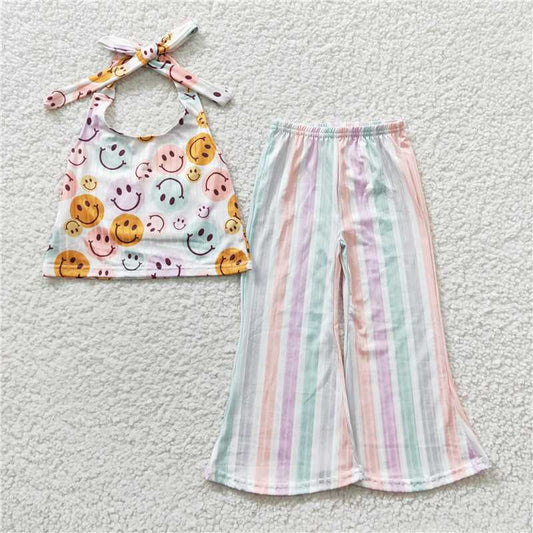 hippie smiley face girls vest & pants outfits kids clothes